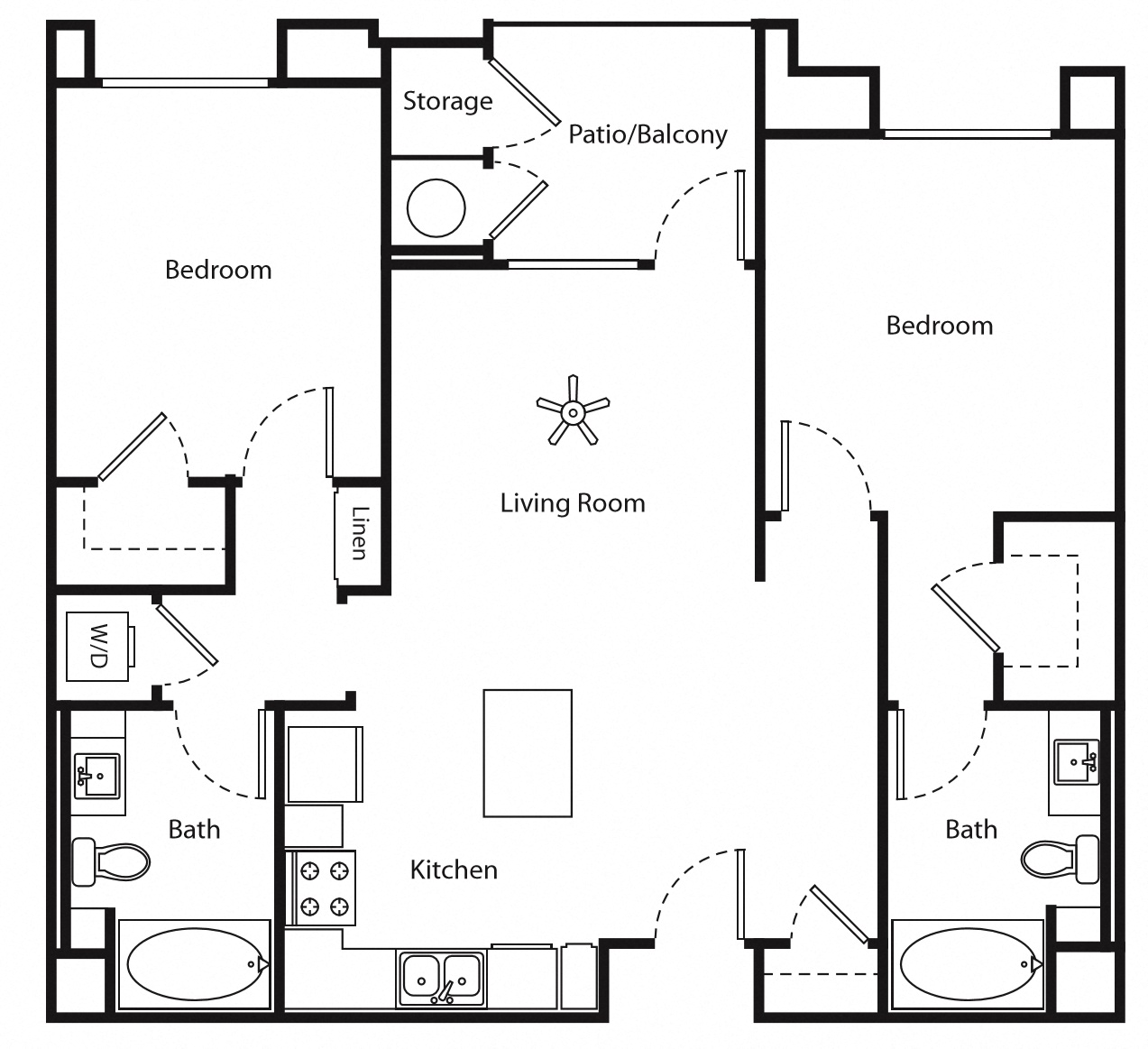 Floor plan for 2 beds, 2 baths, 1054 sqft